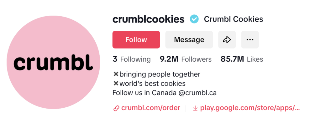 Photo of Crumbl Social Media TikTok